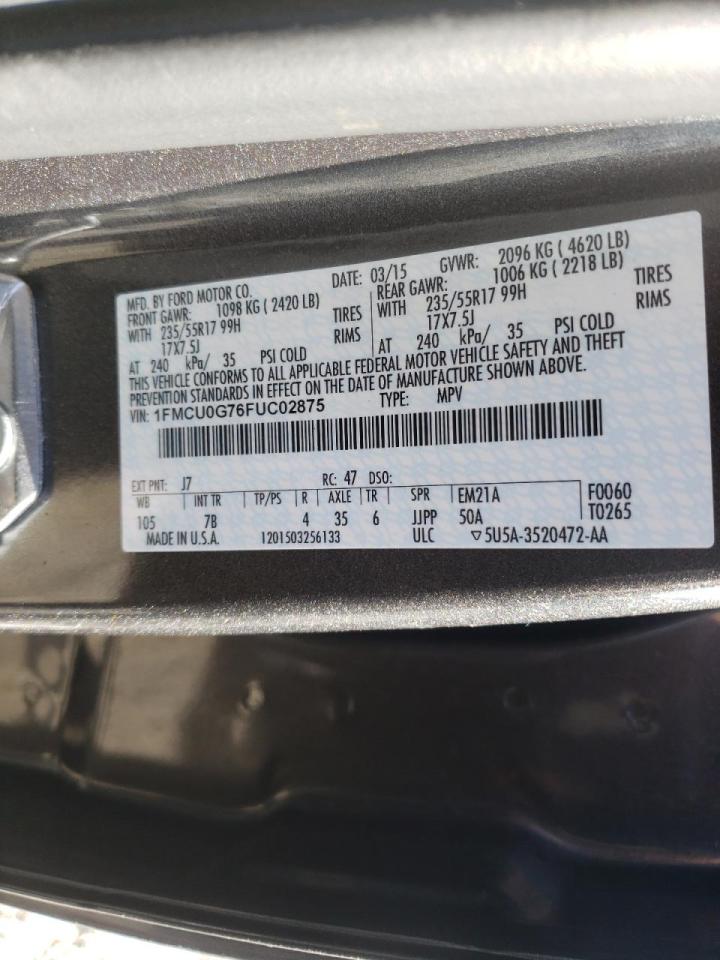 Photo 10 from auction – 2015 FORD ESCAPE SE with VIN 1FMCU0G76FUC02875