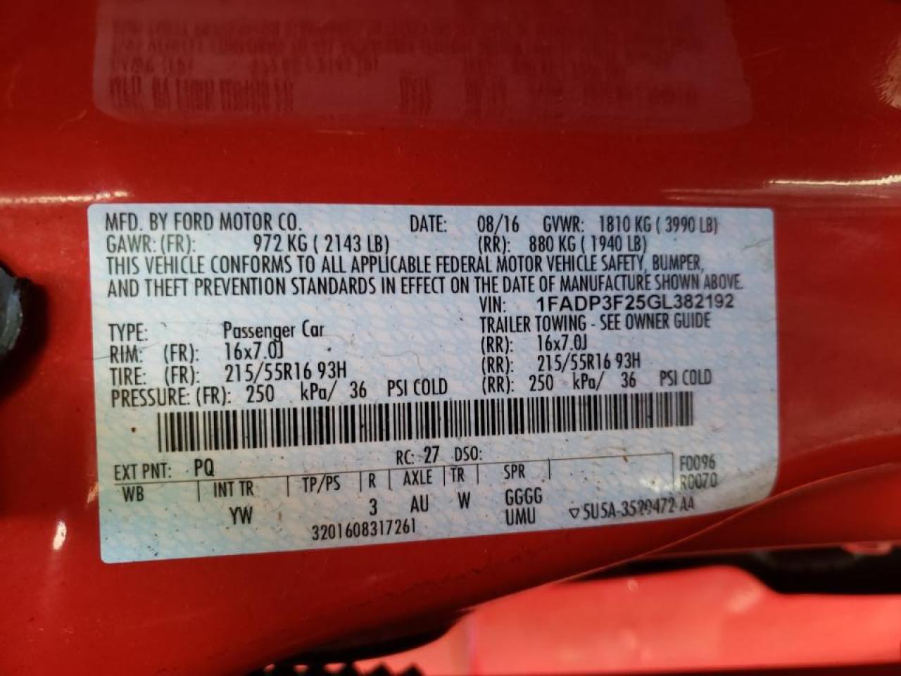 Photo 10 from auction – 2016 FORD FOCUS SE with VIN 1FADP3F25GL382192