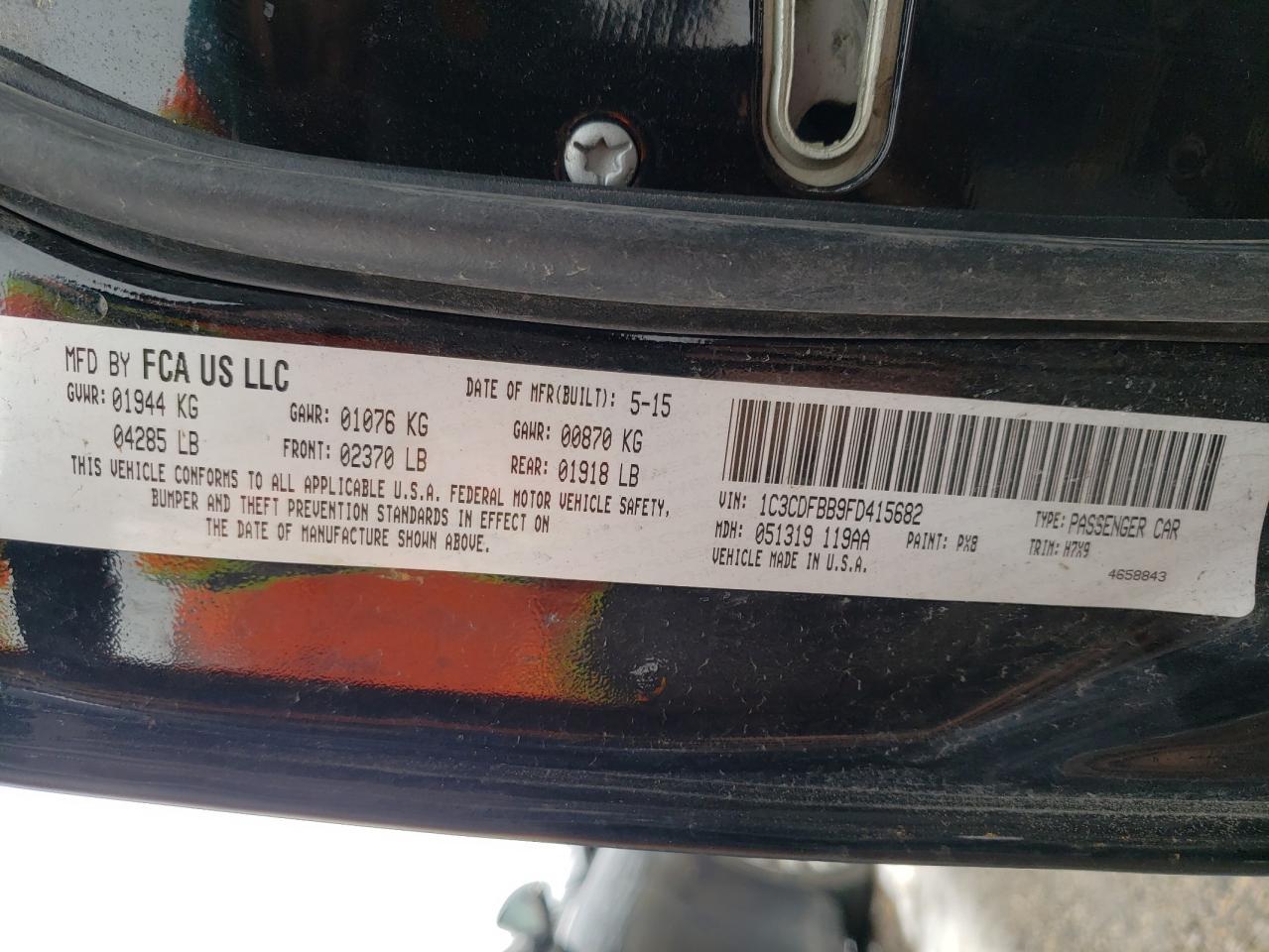 Photo 10 from auction – 2015 DODGE DART SXT with VIN 1C3CDFBB9FD415682