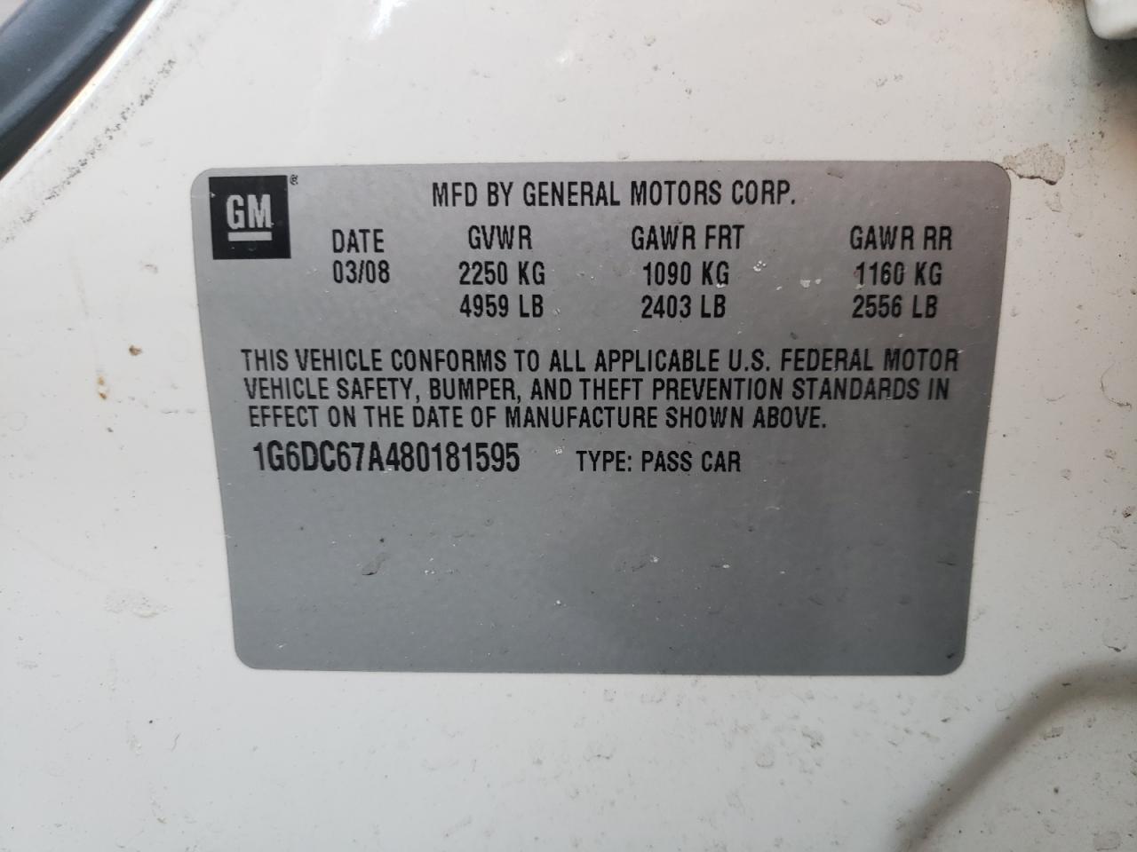 Photo 10 from auction – 2008 CADILLAC STS with VIN 1G6DC67A480181595