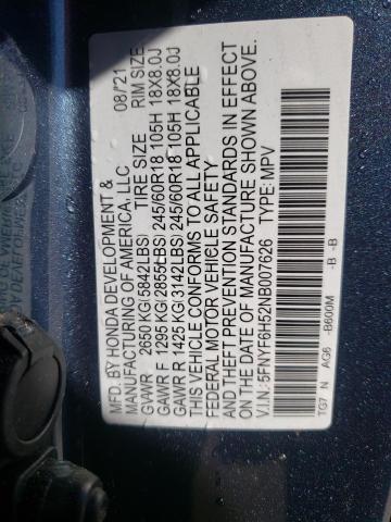 Photo 10 from auction – 2022 HONDA PILOT EXL with VIN 5FNYF6H52NB007626