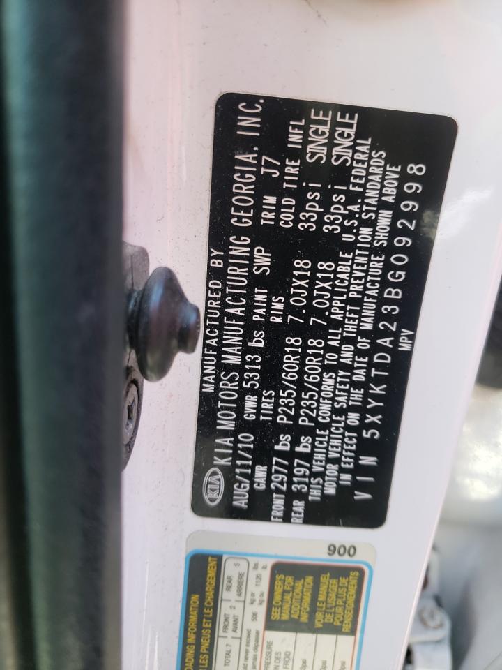 Photo 10 from auction – 2011 KIA SORENTO BA with VIN 5XYKTDA23BG092998