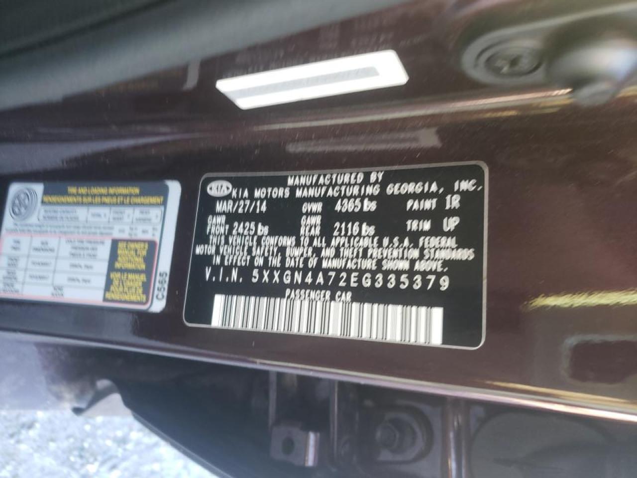 Photo 10 from auction – 2014 KIA OPTIMA EX with VIN 5XXGN4A72EG335379