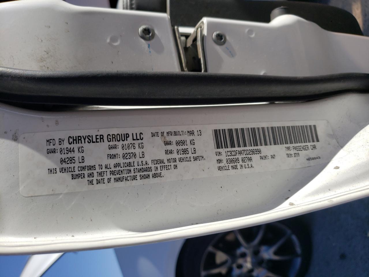 Photo 10 from auction – 2013 DODGE DART SE with VIN 1C3CDFAA7DD296990