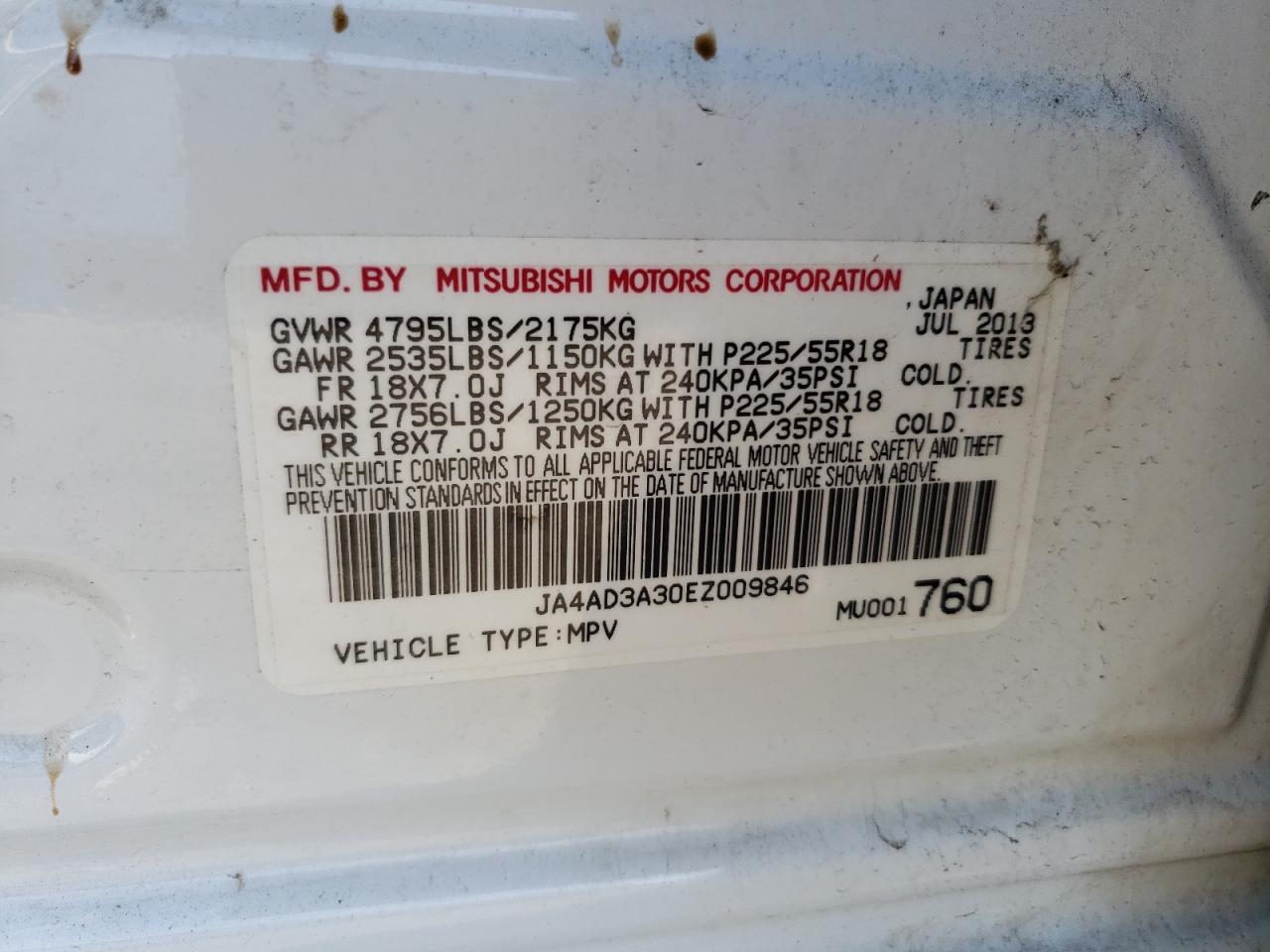 Photo 10 from auction – 2014 MITSUBISHI OUTLANDER with VIN JA4AD3A30EZ009846