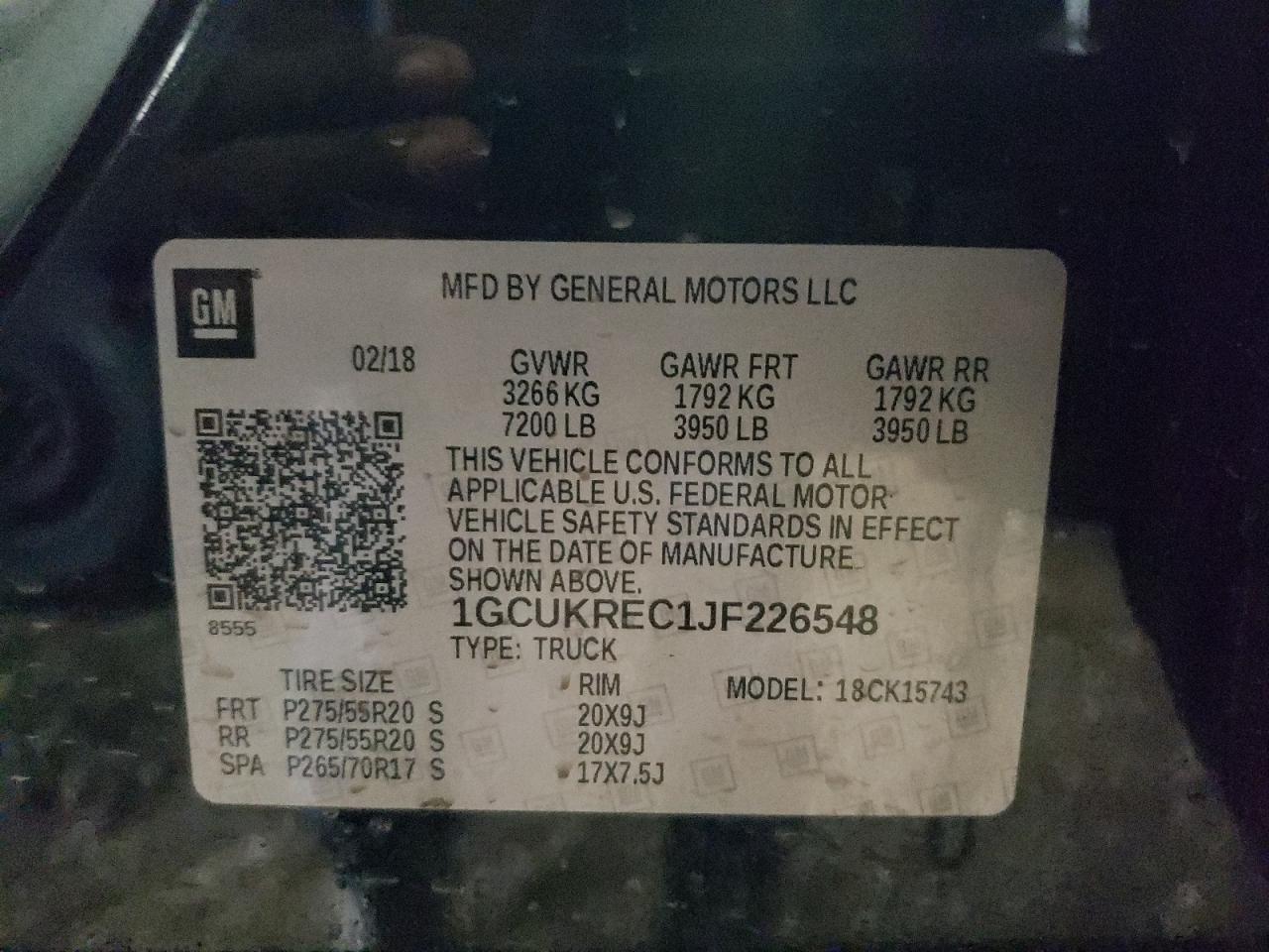 Photo 10 from auction – 2018 CHEVROLET SILVERADO with VIN 1GCUKREC1JF226548