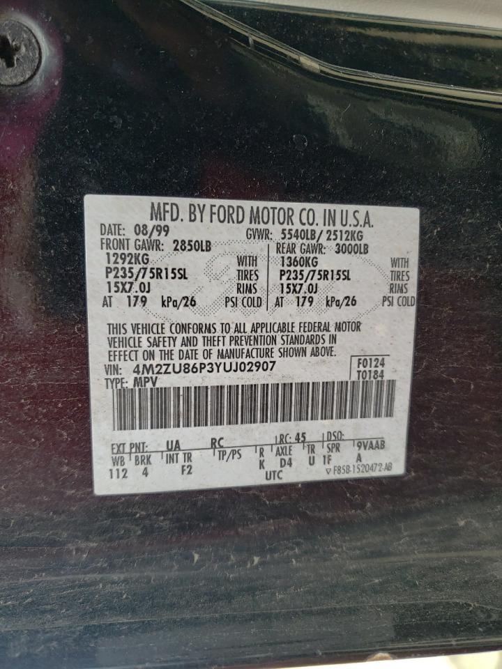 Photo 10 from auction – 2000 MERCURY MOUNTAINEE with VIN 4M2ZU86P3YUJ02907