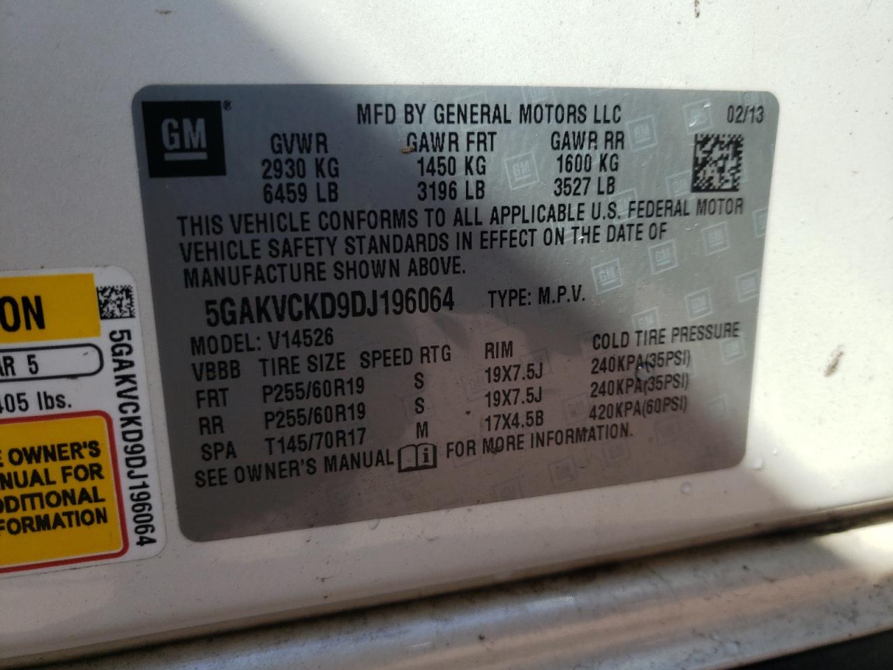 Photo 10 from auction – 2013 BUICK ENCLAVE with VIN 5GAKVCKD9DJ196064