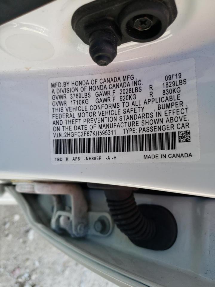 Photo 10 from auction – 2019 HONDA CIVIC LX with VIN 2HGFC2F67KH595311