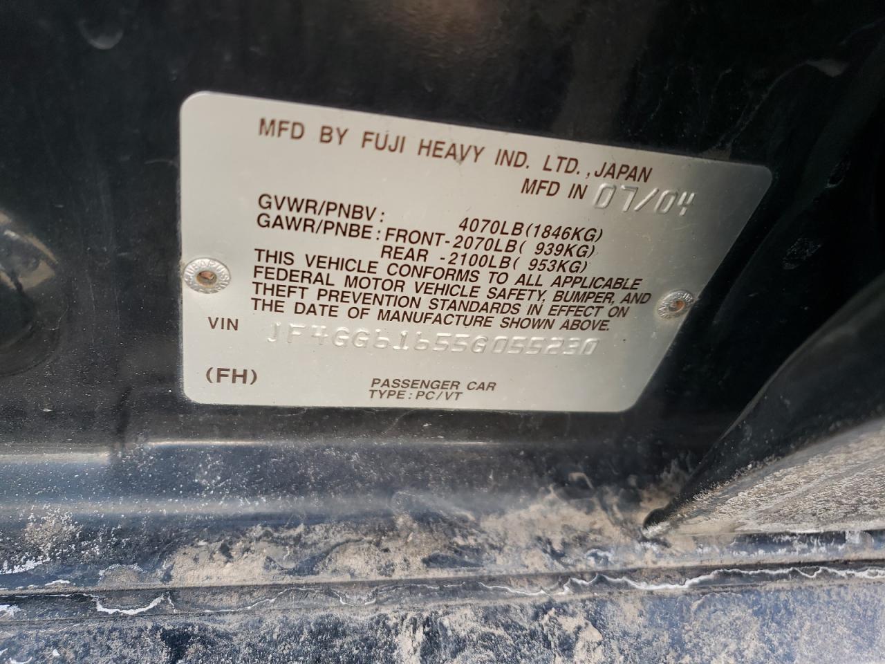 Photo 10 from auction – 2005 SAAB 9-2 LINEAR with VIN JF4GG61655G055230