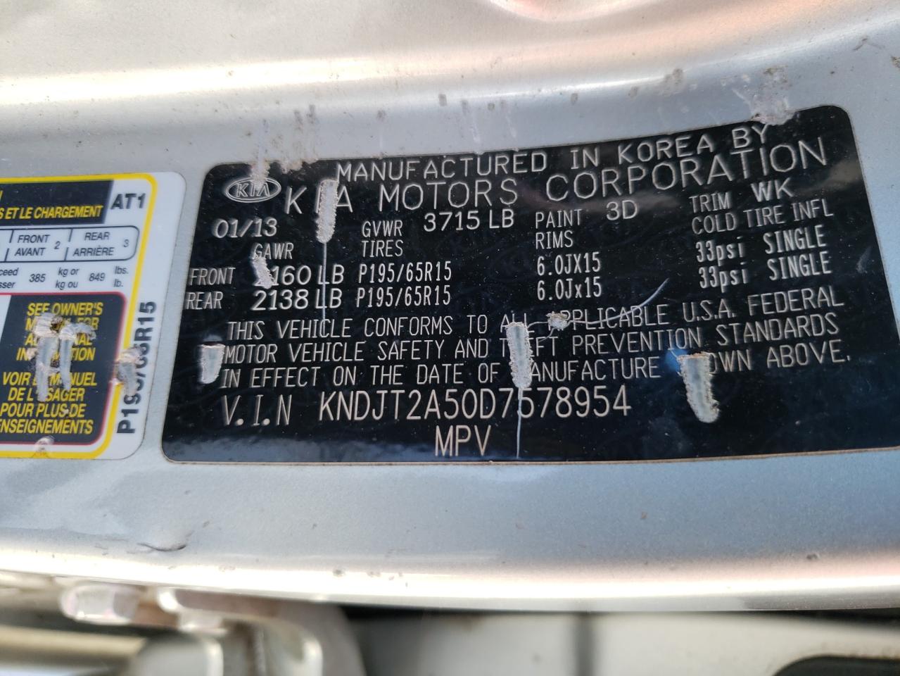 Photo 10 from auction – 2013 KIA SOUL with VIN KNDJT2A50D7578954