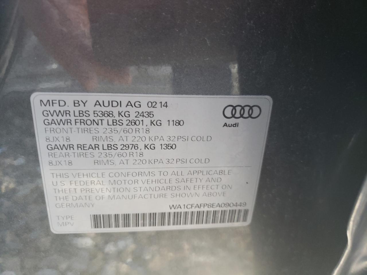 Photo 10 from auction – 2014 AUDI Q5 PREMIUM with VIN WA1CFAFP8EA090449