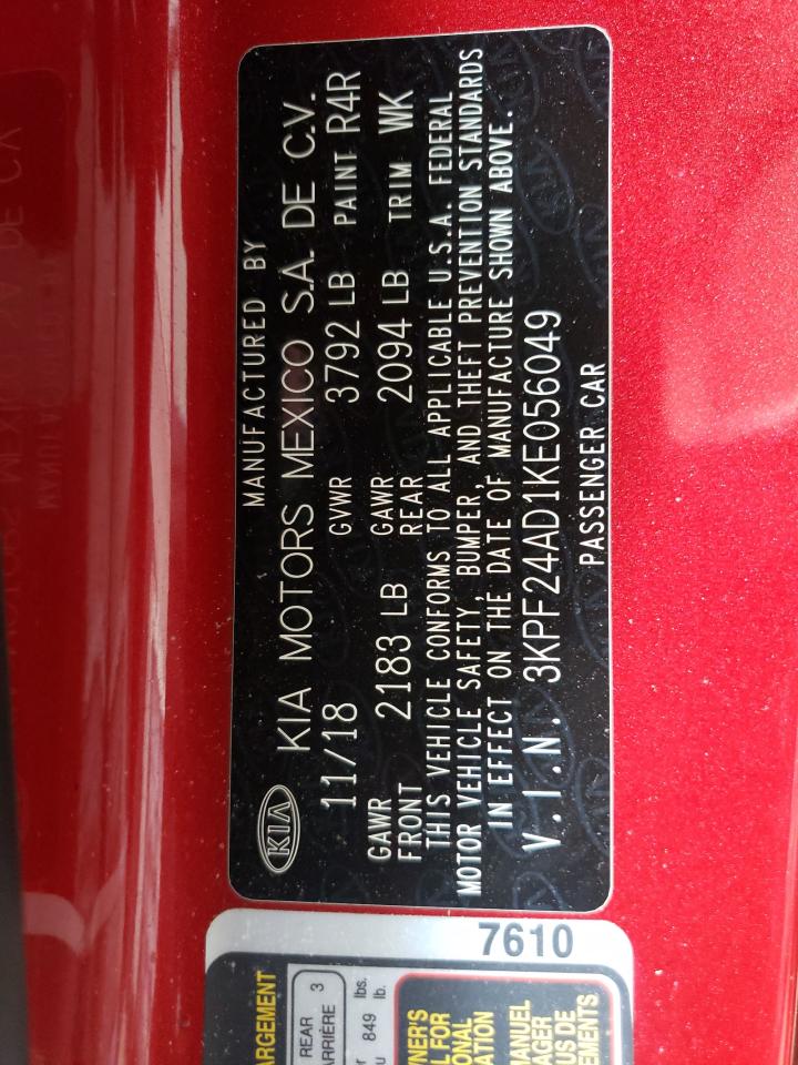 Photo 10 from auction – 2019 KIA FORTE FE with VIN 3KPF24AD1KE056049