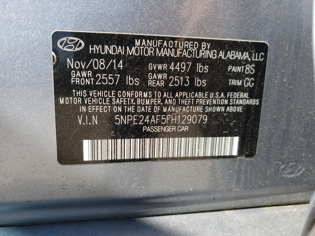 Photo 10 from auction – 2015 HYUNDAI SONATA SE with VIN 5NPE24AF5FH129079