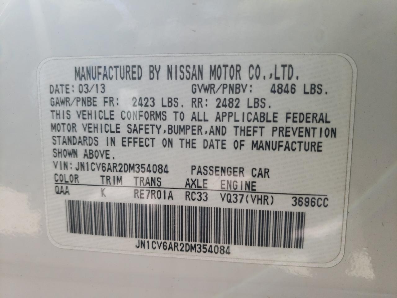 Photo 10 from auction – 2013 INFINITI G37 with VIN JN1CV6AR2DM354084