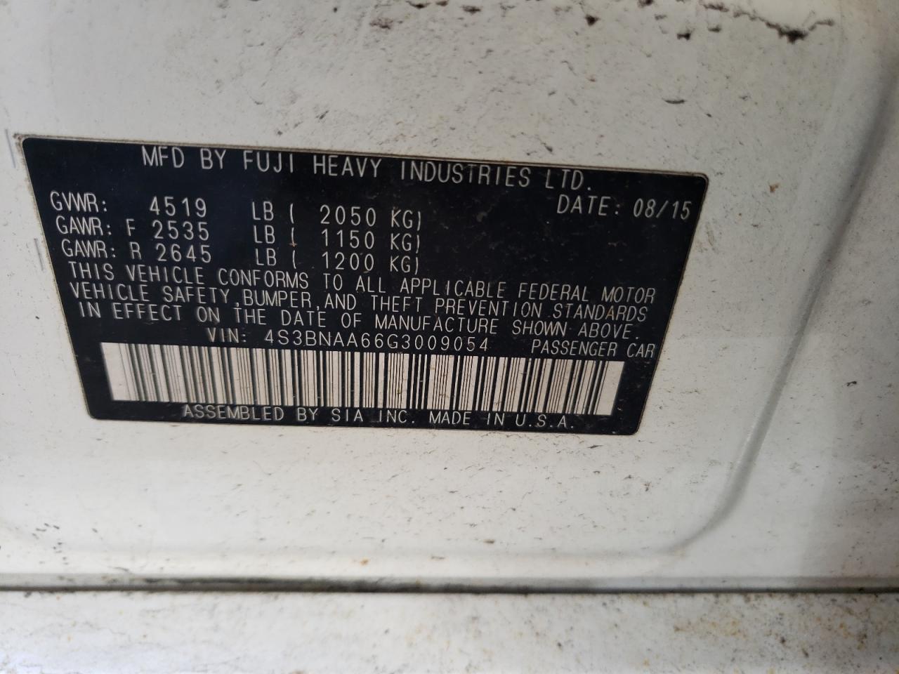 Photo 10 from auction – 2016 SUBARU LEGACY 2.5 with VIN 4S3BNAA66G3009054