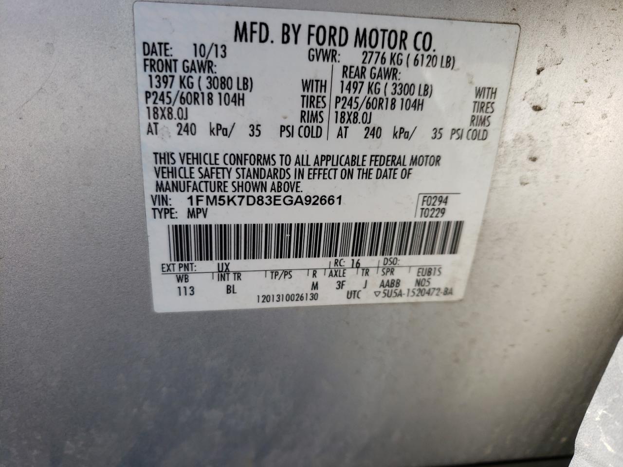 Photo 10 from auction – 2014 FORD EXPLORER X with VIN 1FM5K7D83EGA92661