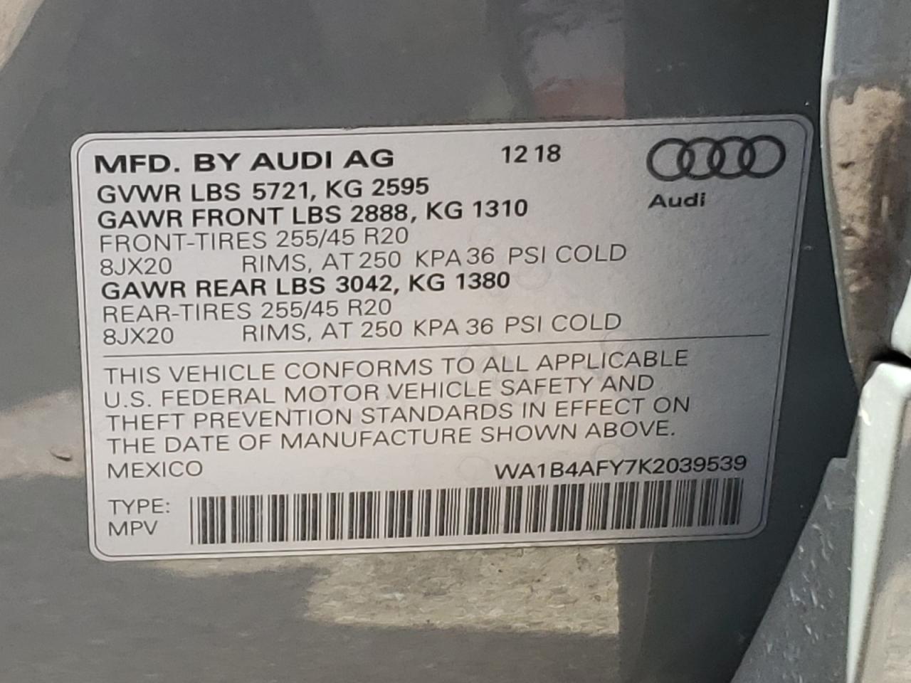 Photo 10 from auction – 2019 AUDI SQ5 PREMIU with VIN WA1B4AFY7K2039539