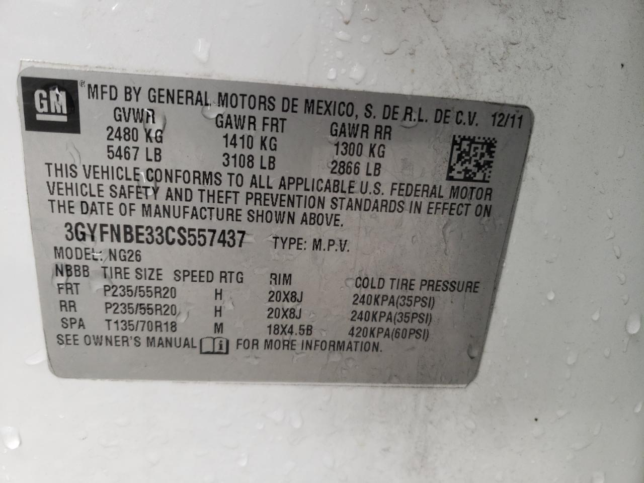 Photo 10 from auction – 2012 CADILLAC SRX PERFOR with VIN 3GYFNBE33CS557437