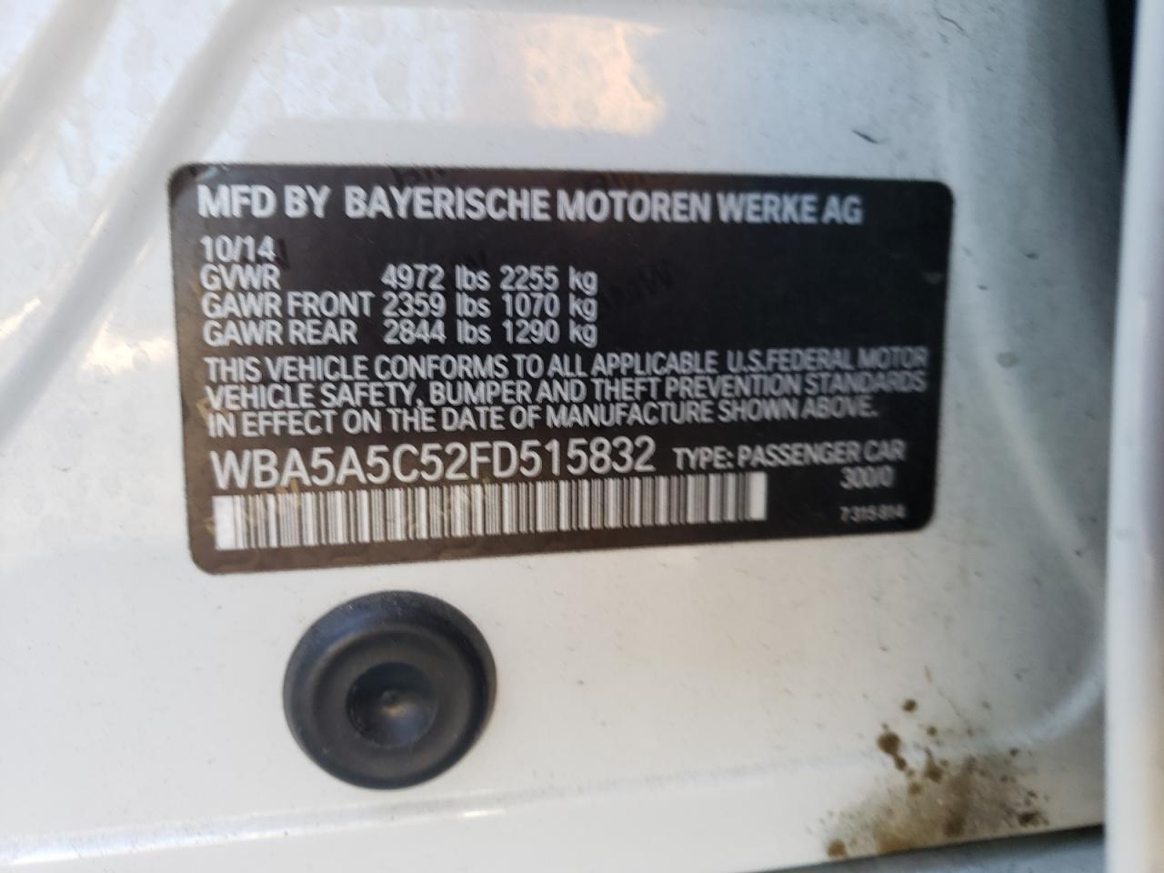 Photo 10 from auction – 2015 BMW 528 I with VIN WBA5A5C52FD515832