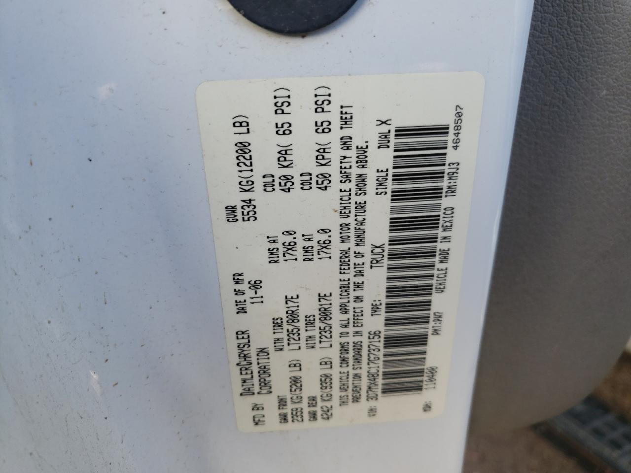 Photo 10 from auction – 2007 DODGE RAM 3500 S with VIN 3D7MX48C17G737156