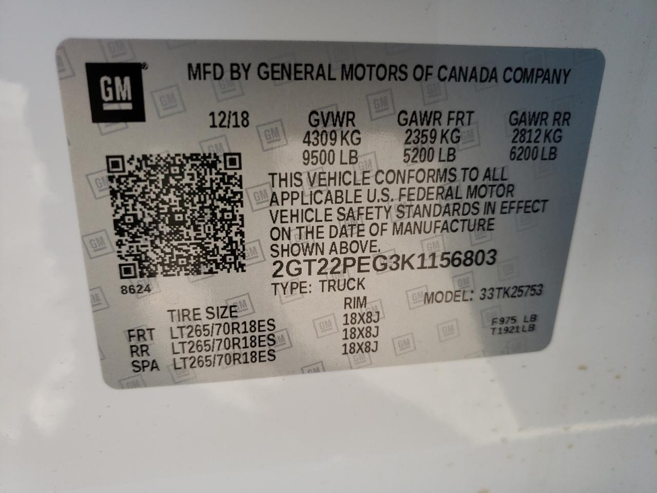 Photo 10 from auction – 2019 GMC SIERRA K25 with VIN 2GT22PEG3K1156803