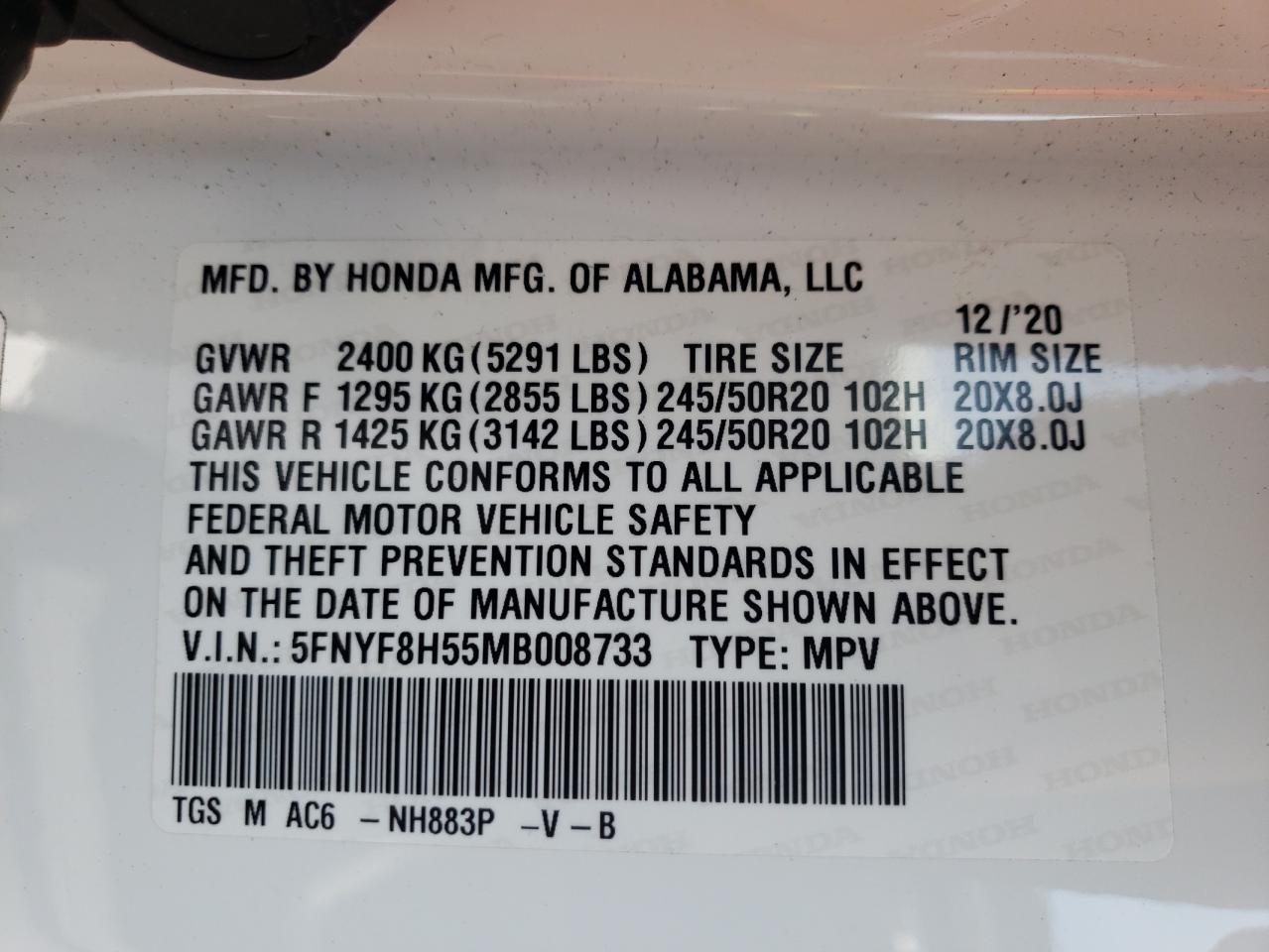 Photo 10 from auction – 2021 HONDA PASSPORT E with VIN 5FNYF8H55MB008733
