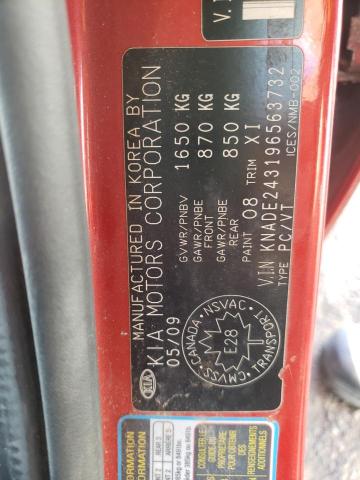 Photo 10 from auction – 2009 KIA RIO 5 SX with VIN KNADE243196563732