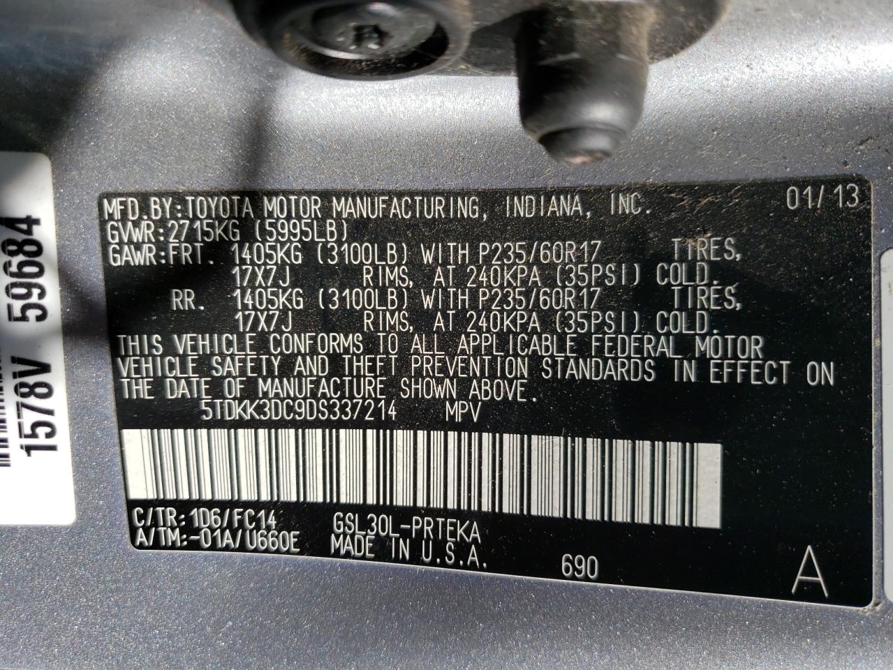 Photo 10 from auction – 2013 TOYOTA SIENNA LE with VIN 5TDKK3DC9DS337214