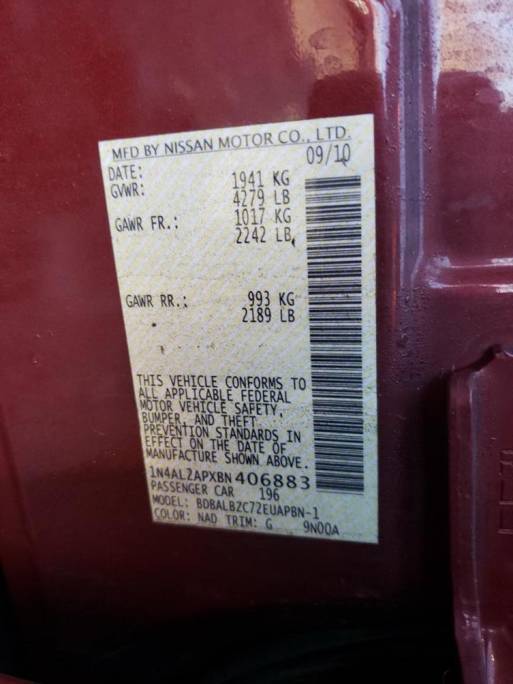 Photo 10 from auction – 2011 NISSAN ALTIMA BAS with VIN 1N4AL2APXBN406883