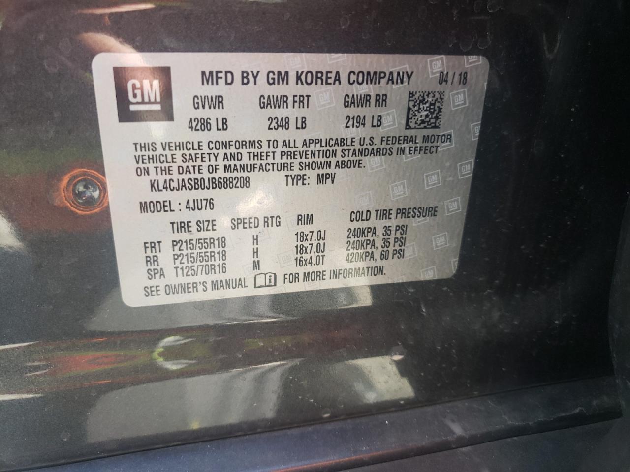 Photo 10 from auction – 2018 BUICK ENCORE PRE with VIN KL4CJASB0JB688208