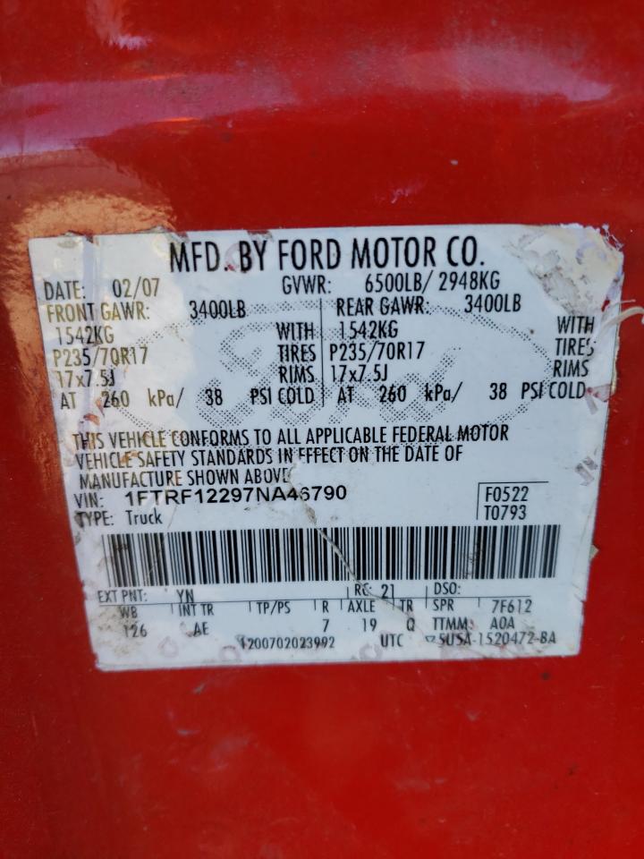 Photo 10 from auction – 2007 FORD F150 with VIN 1FTRF12297NA46790
