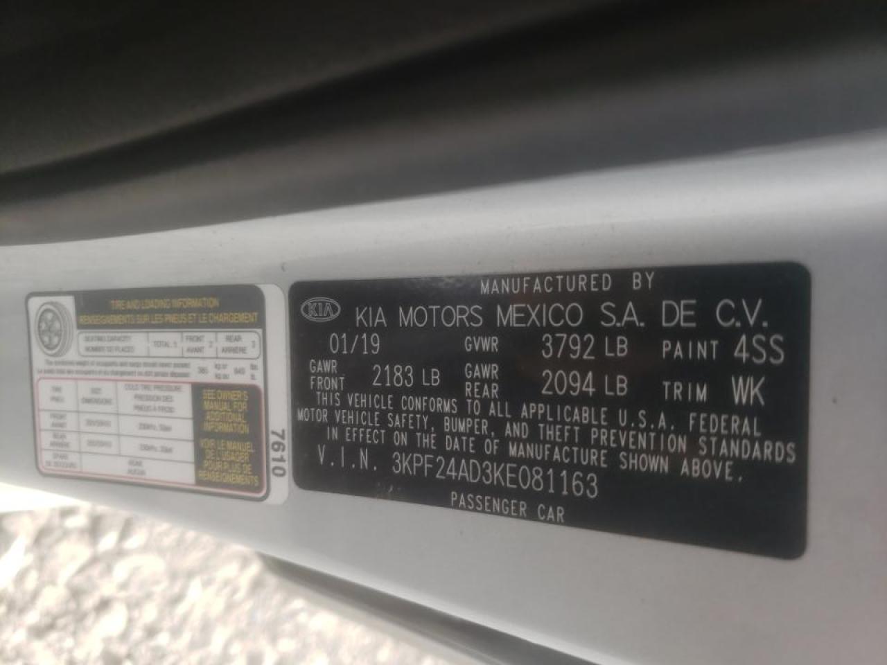 Photo 10 from auction – 2019 KIA FORTE FE with VIN 3KPF24AD3KE081163