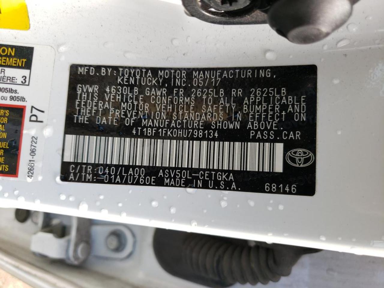 Photo 10 from auction – 2017 TOYOTA CAMRY LE with VIN 4T1BF1FK0HU798134