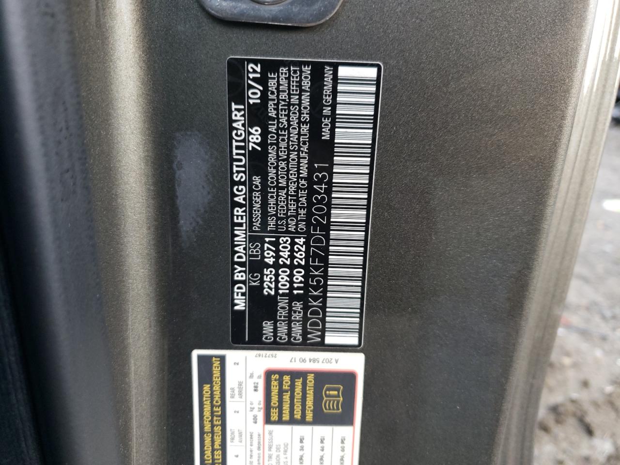 Photo 10 from auction – 2013 MERCEDES-BENZ E 350 with VIN WDDKK5KF7DF203431