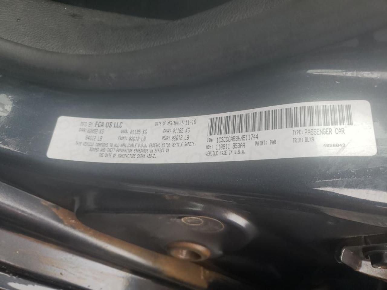 Photo 10 from auction – 2017 CHRYSLER 200 LIMITE with VIN 1C3CCCAB3HN511744