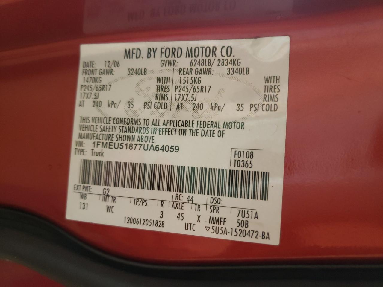Photo 10 from auction – 2007 FORD EXPLORER S with VIN 1FMEU51877UA64059