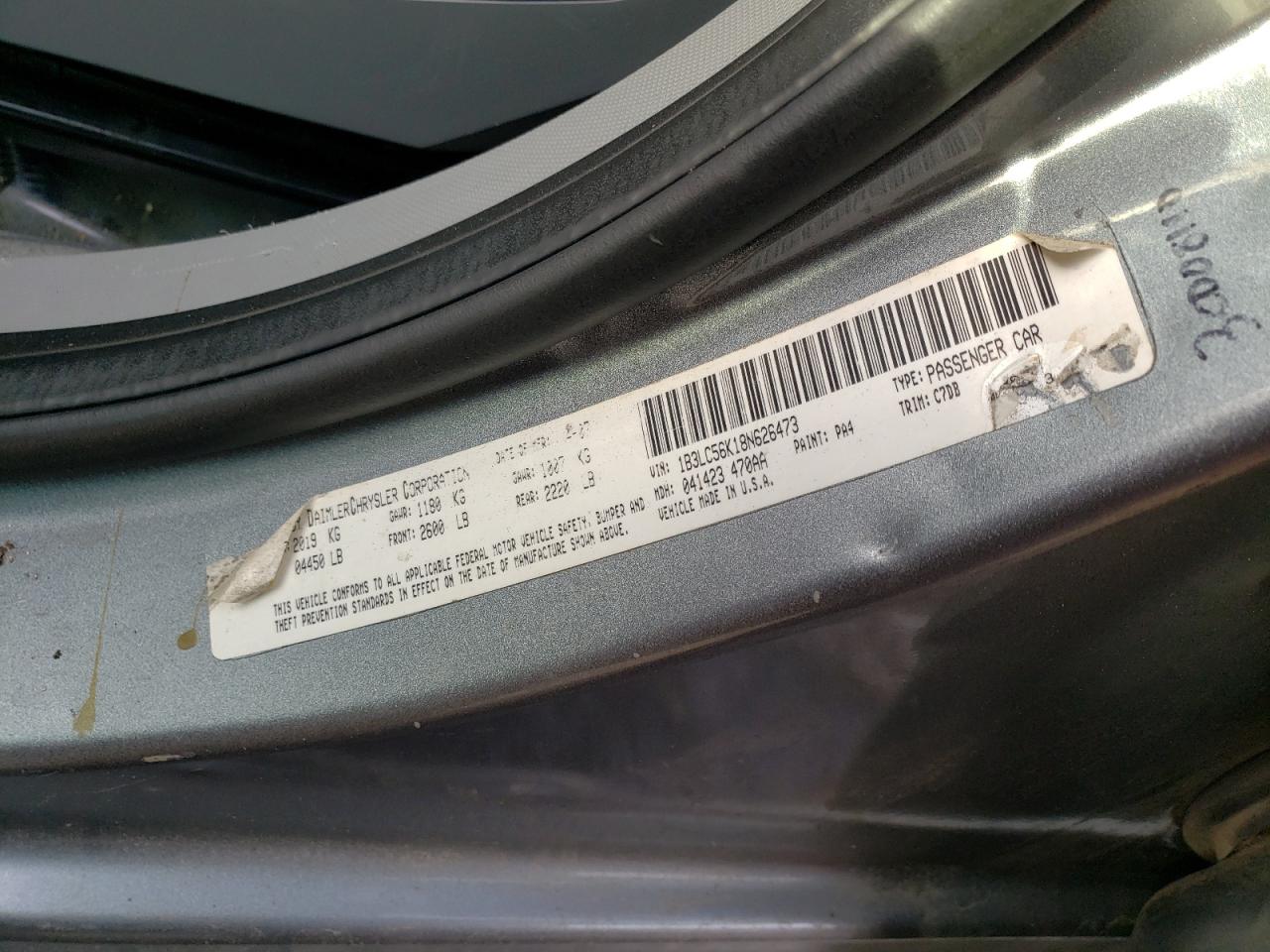 Photo 10 from auction – 2008 DODGE AVENGER SX with VIN 1B3LC56K18N626473