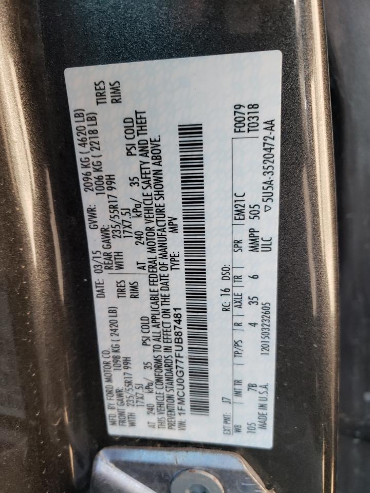 Photo 10 from auction – 2015 FORD ESCAPE SE with VIN 1FMCU0G77FUB87481