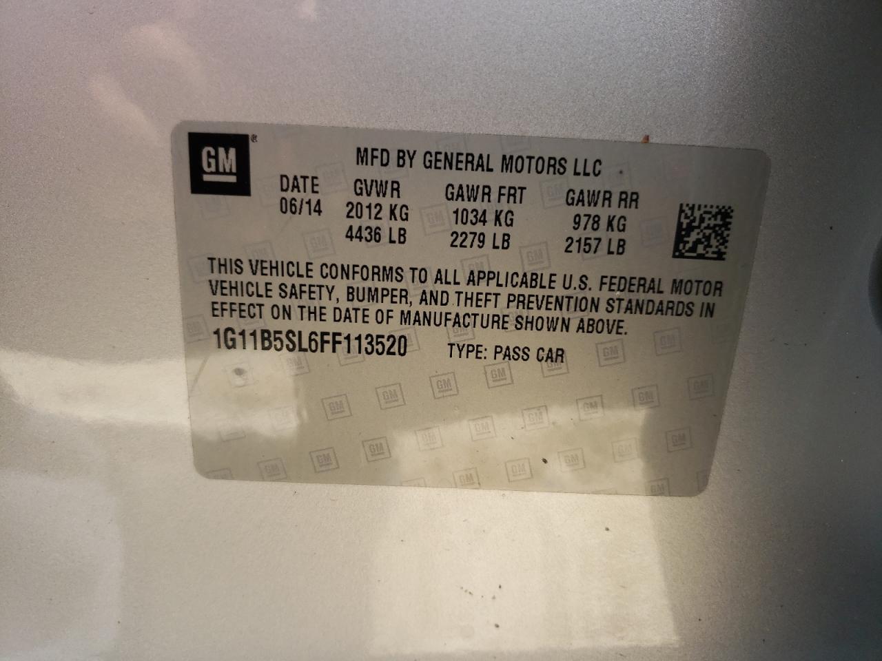 Photo 10 from auction – 2015 CHEVROLET MALIBU LS with VIN 1G11B5SL6FF113520