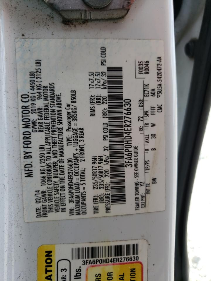 Photo 10 from auction – 2014 FORD FUSION SE with VIN 3FA6P0HD4ER276630