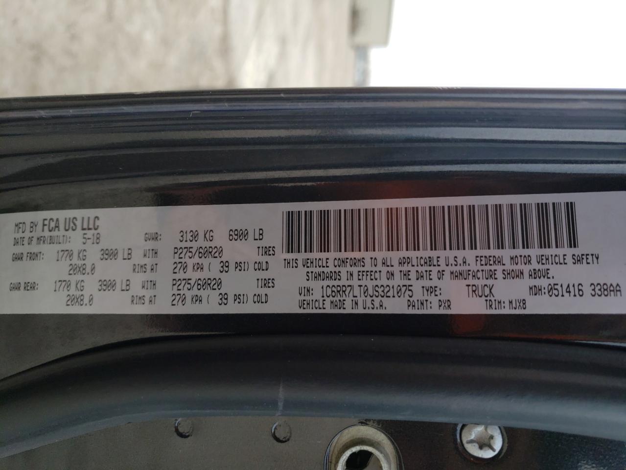 Photo 10 from auction – 2018 RAM 1500 SLT with VIN 1C6RR7LT0JS321075