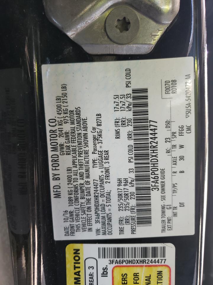 Photo 10 from auction – 2017 FORD FUSION SE with VIN 3FA6P0HDXHR244477