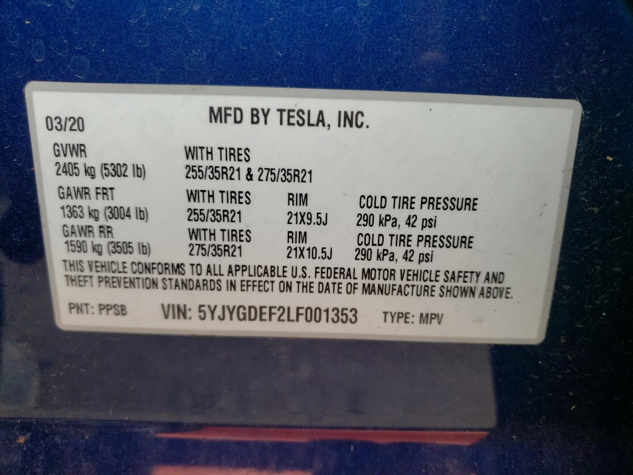 Photo 10 from auction – 2020 TESLA MODEL Y with VIN 5YJYGDEF2LF001353