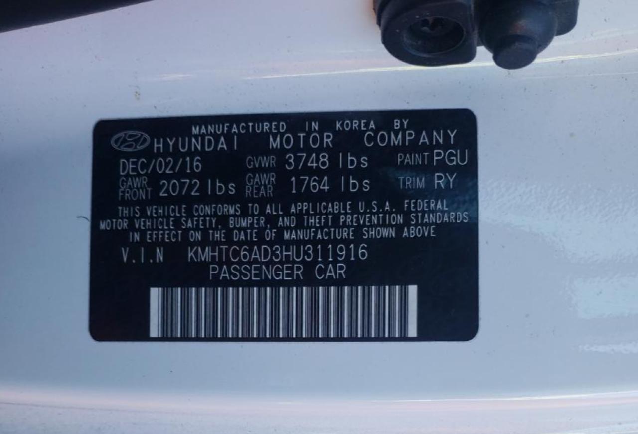 Photo 10 from auction – 2017 HYUNDAI VELOSTER with VIN KMHTC6AD3HU311916