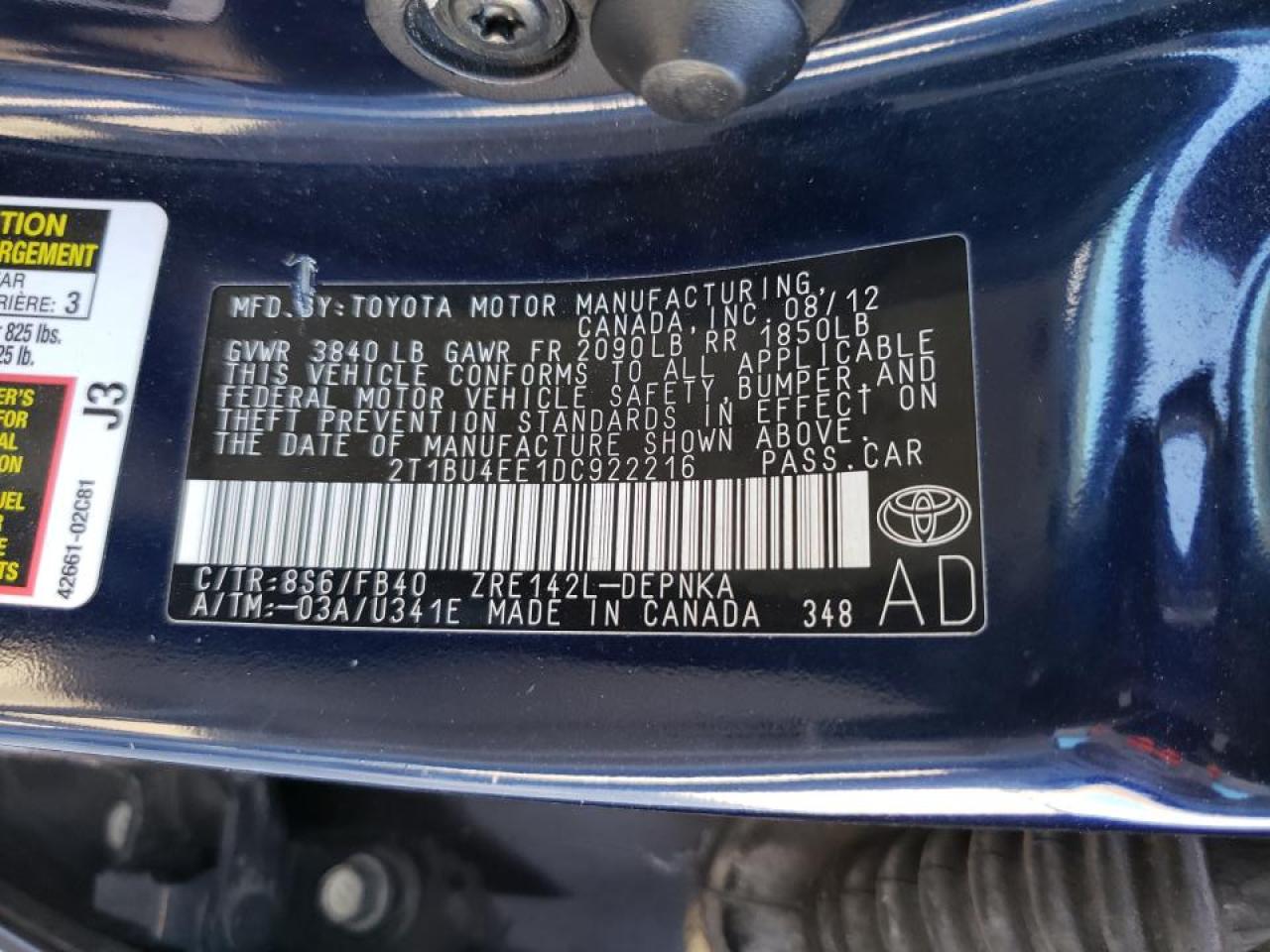 Photo 10 from auction – 2013 TOYOTA COROLLA BA with VIN 2T1BU4EE1DC922216