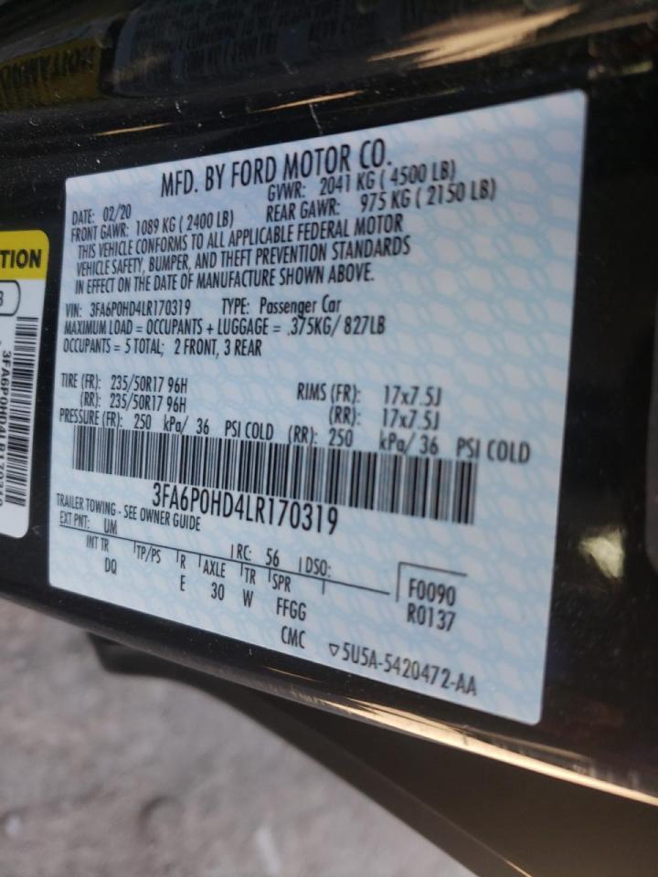 Photo 10 from auction – 2020 FORD FUSION SE with VIN 3FA6P0HD4LR170319