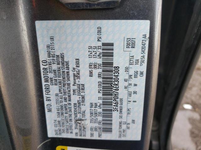 Photo 10 from auction – 2014 FORD FUSION SE with VIN 3FA6P0H76ER304308