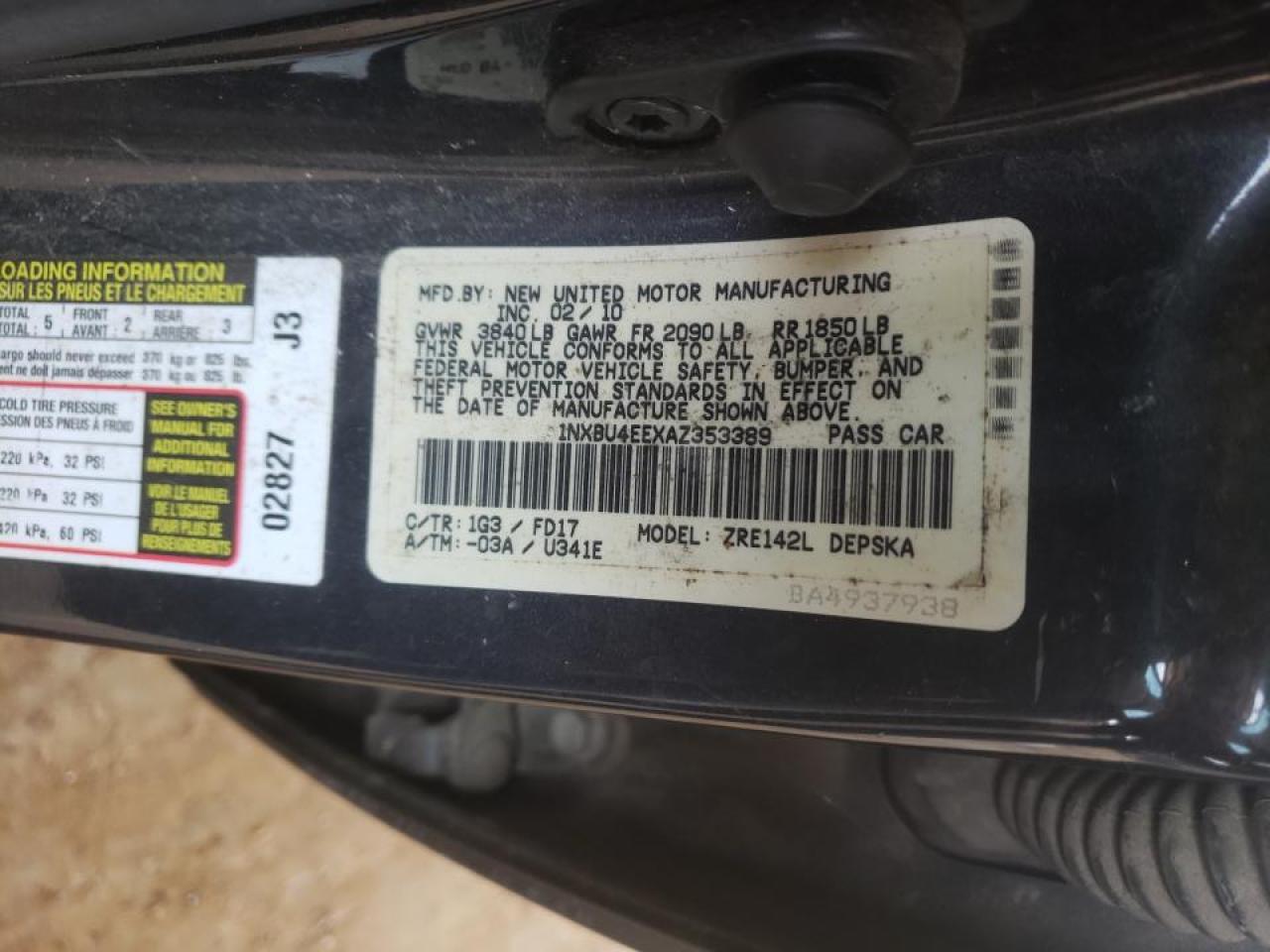 Photo 19 from auction – 2010 TOYOTA COROLLA BA with VIN 1NXBU4EEXAZ353389