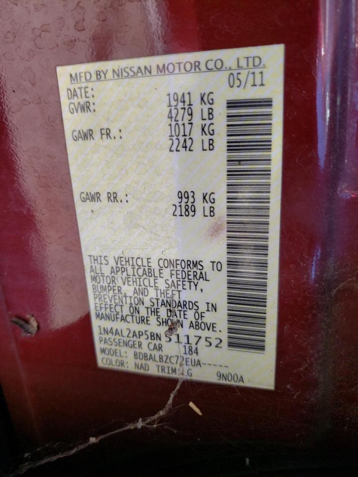 Photo 10 from auction – 2011 NISSAN ALTIMA BAS with VIN 1N4AL2AP5BN511752